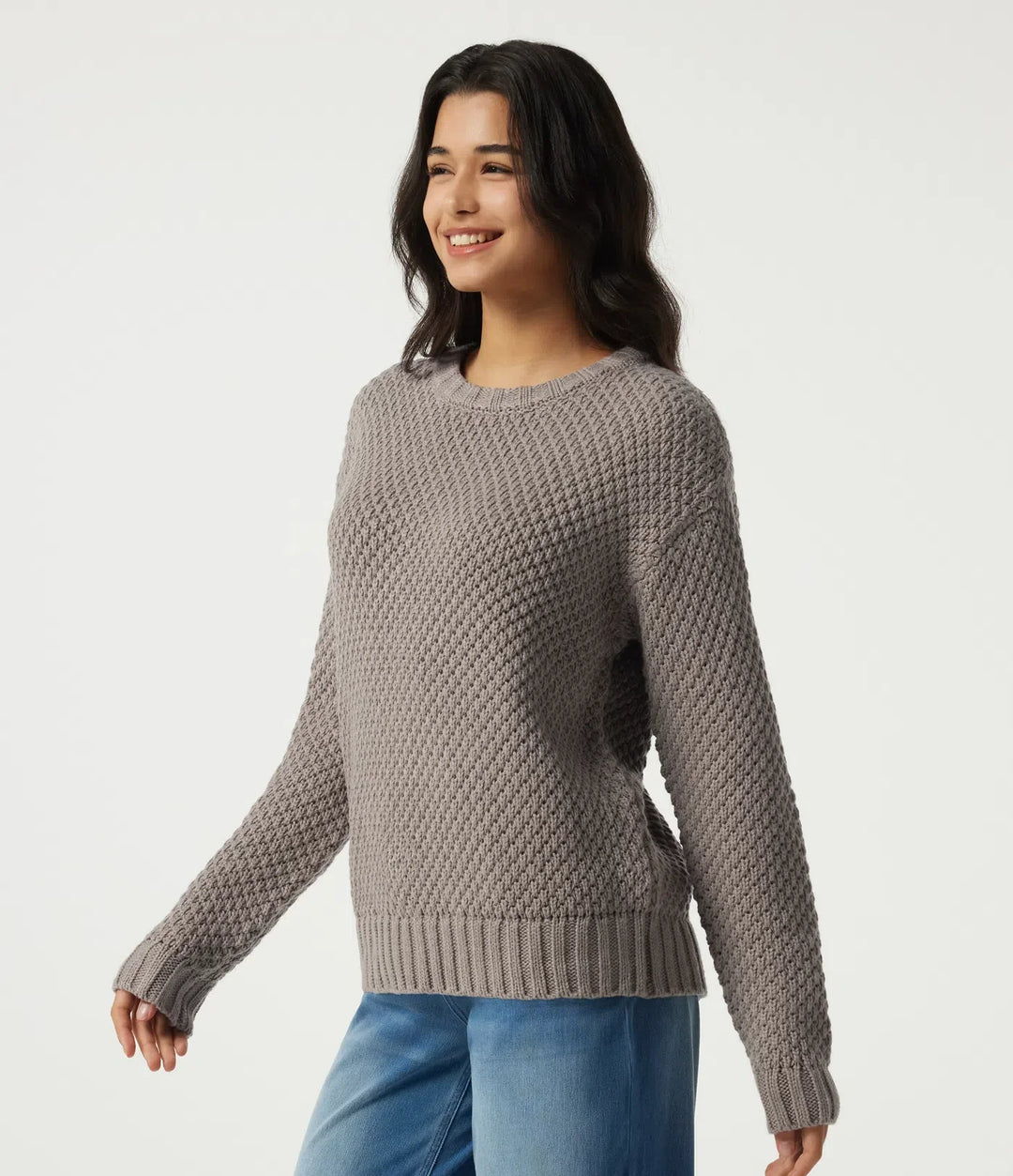 Round Neck Dropped Shoulder Long Sleeve Work Jumper