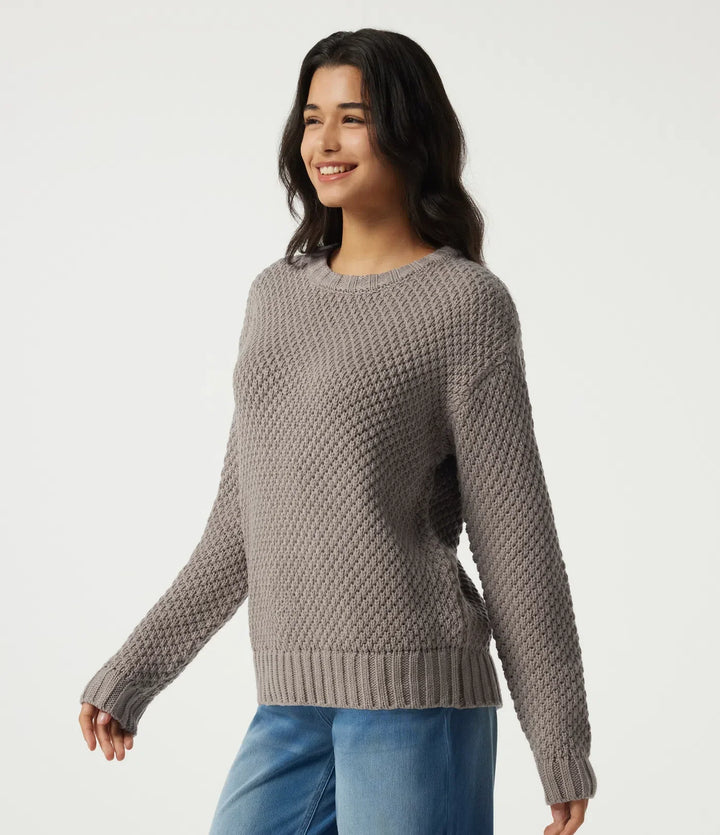 Round Neck Dropped Shoulder Long Sleeve Work Jumper