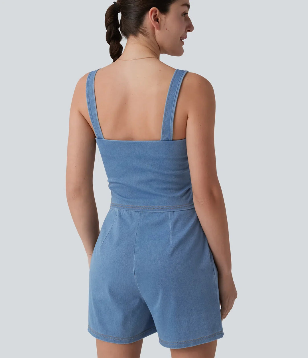 Halara Flex Denim Square Neck Sleeveless Casual Romper with Pockets-Easy Peezy