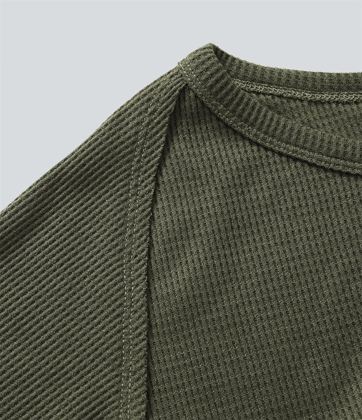 Boat Neck Raglan Sleeve Thumb Hole Hem Waffle Casual Sweatshirt Dress