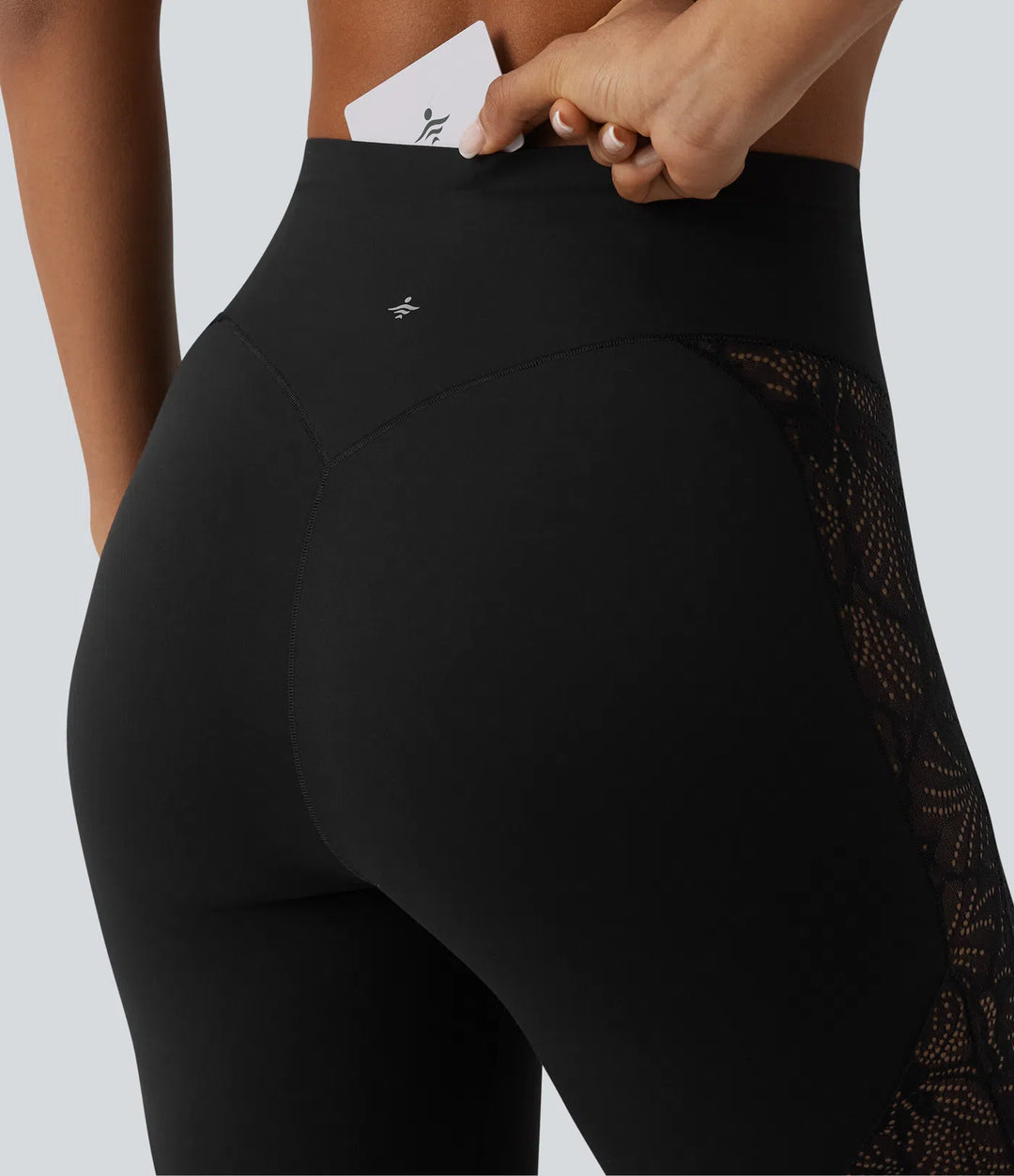 Halara UltraSculpt High Waisted Tummy Control Contrast Lace Yoga 7/8 Leggings with Pocket