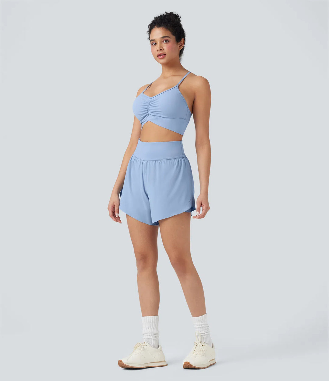 SoftlyZero QuickDry High Waisted Tummy Control Reflective Dots Crossover Hem 2-in-1 Running Shorts 5&