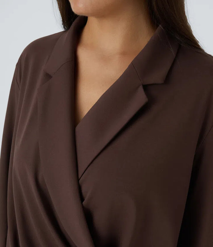 Notched Collar Crossover Long Sleeve Work Shirt