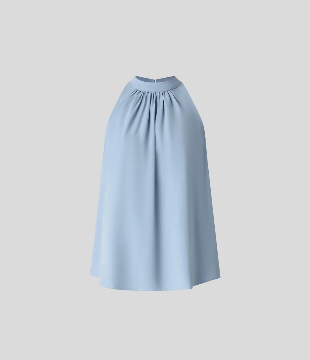 Keyhole Back Halter Sleeveless Curved Hem Work Blouse