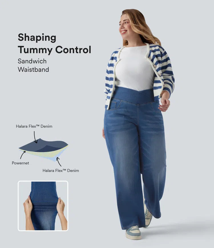 Halara Flex Crossover High Waisted Tummy Control Casual Straight Leg Plus Size Jeans with Pockets