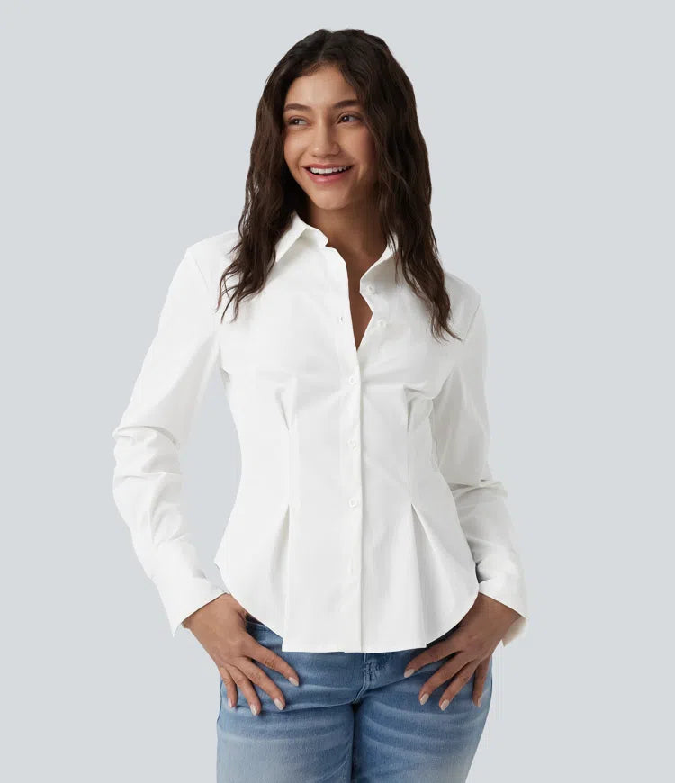 Long Sleeve Curved Hem Casual Shirt