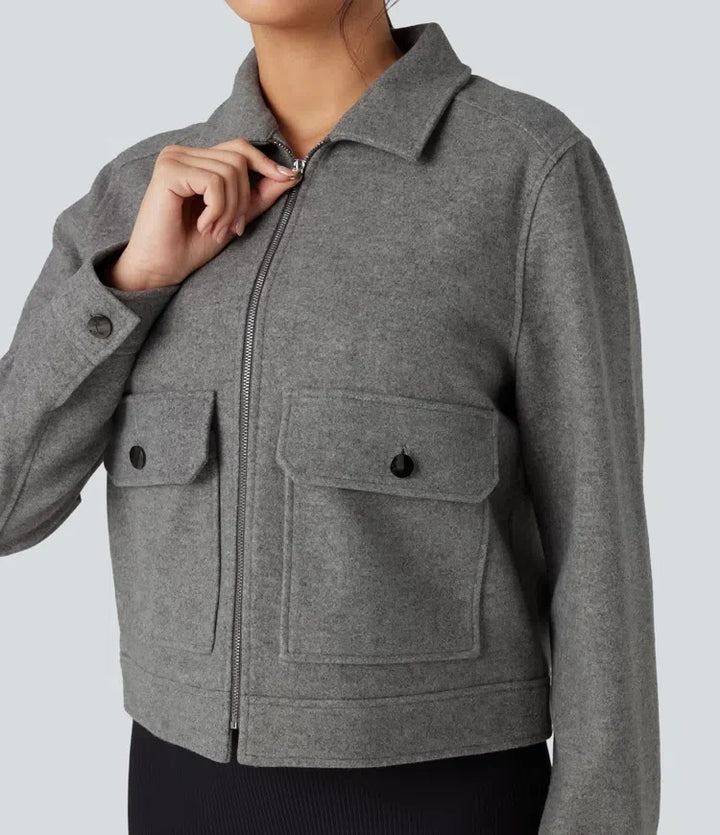 Long Sleeve Zipper Fleece Casual Jacket with Pockets