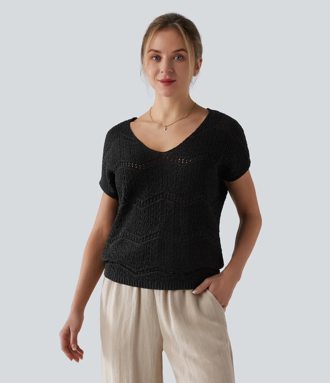 V Neck Short Sleeve Jumper