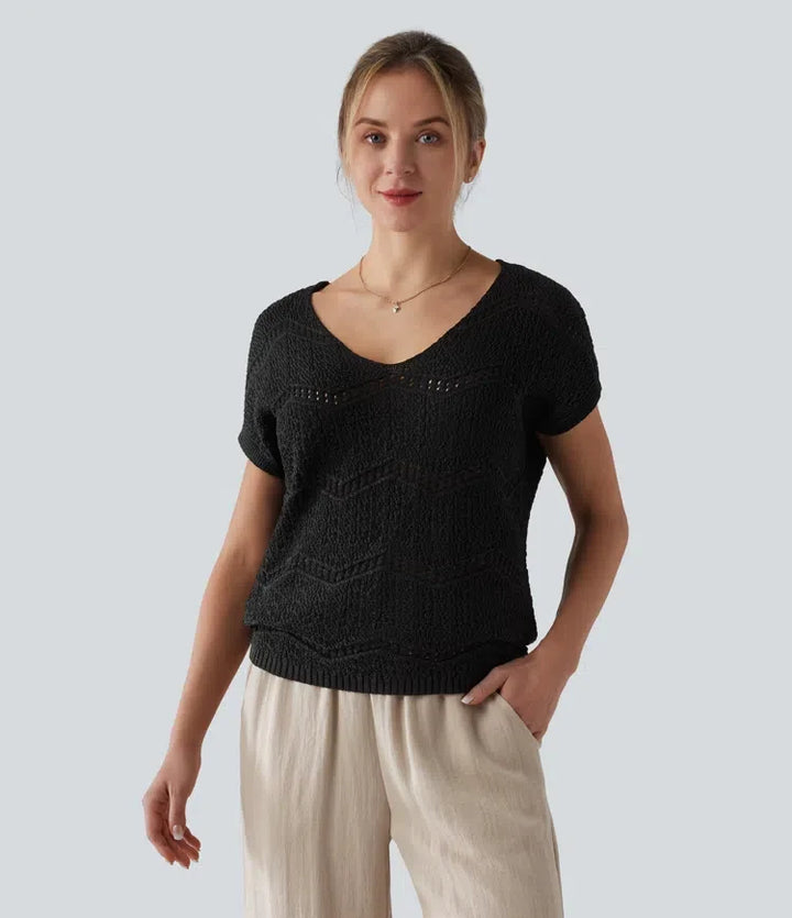V Neck Short Sleeve Jumper