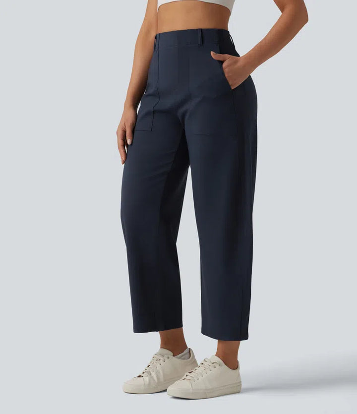 DayStretch High Waisted Barrel Leg Casual Trousers with Pockets