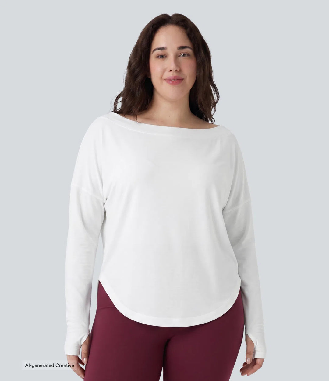 Plus Size One Shoulder Long Sleeve Thumb Hole Curved Hem High Low Quick Dry Yoga Sports Top