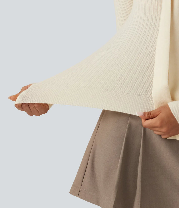 V Neck Long Sleeve Tie Front Slim Work Jumper