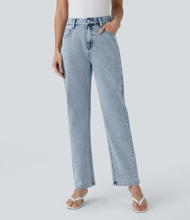 Halara Flex High Waisted Zipper Pockets Straight Leg Casual Jeans