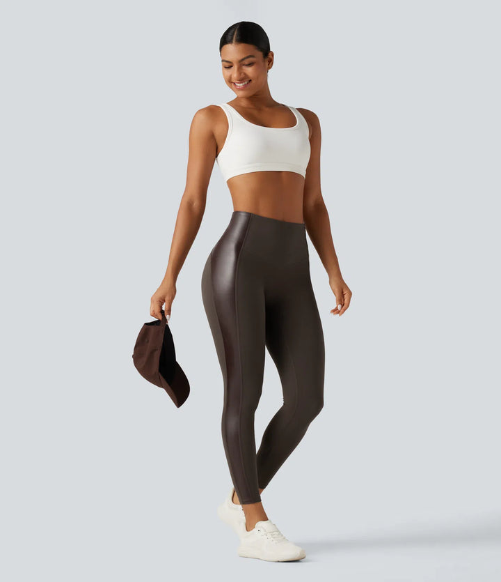 Halara UltraSculpt High Waisted Stretchy PU Tummy Control Yoga Leggings with Pocket
