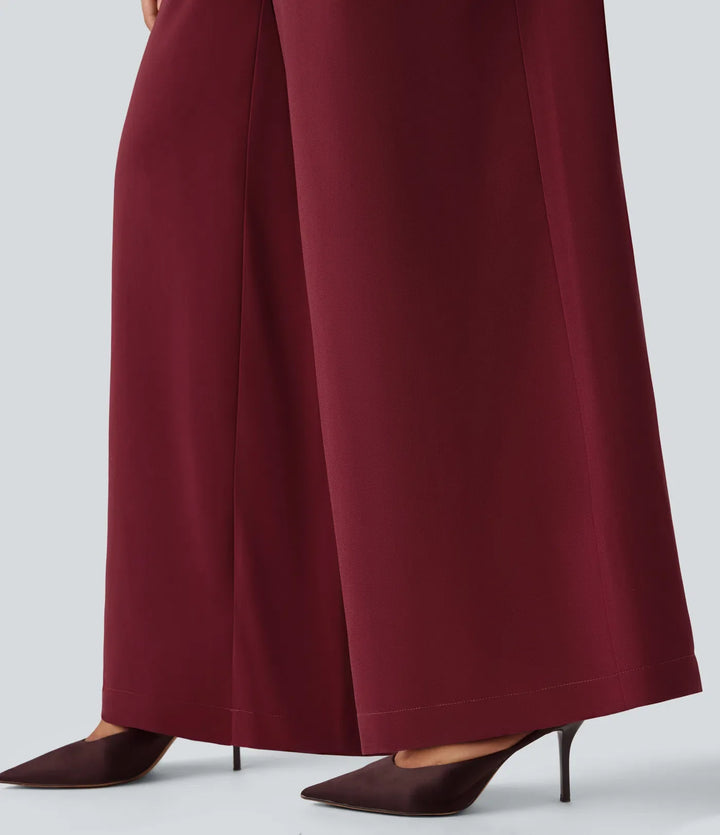 V-neck Puff Long Sleeve Belted Wide Leg Party Jumpsuit with Pockets