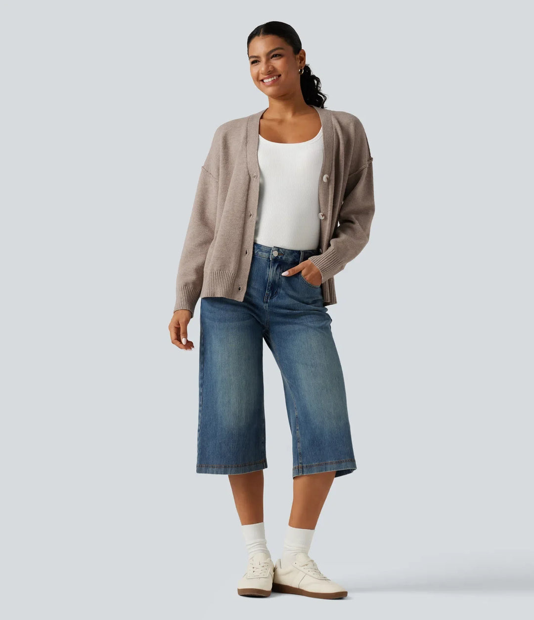 Dropped Long Sleeve Casual Cardigan