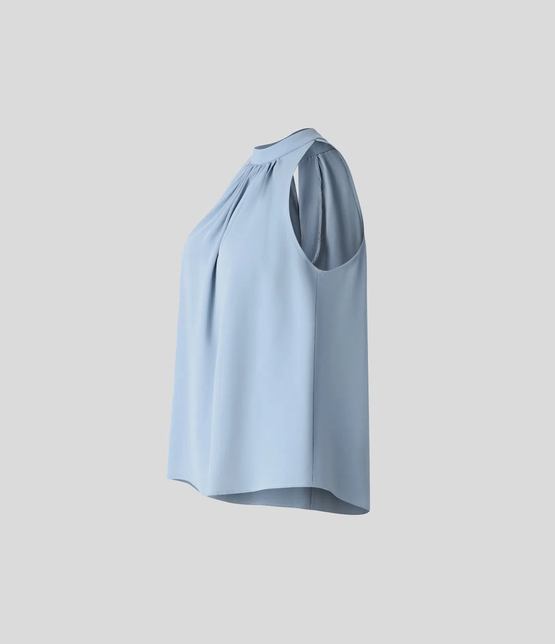 Keyhole Back Halter Sleeveless Curved Hem Work Blouse