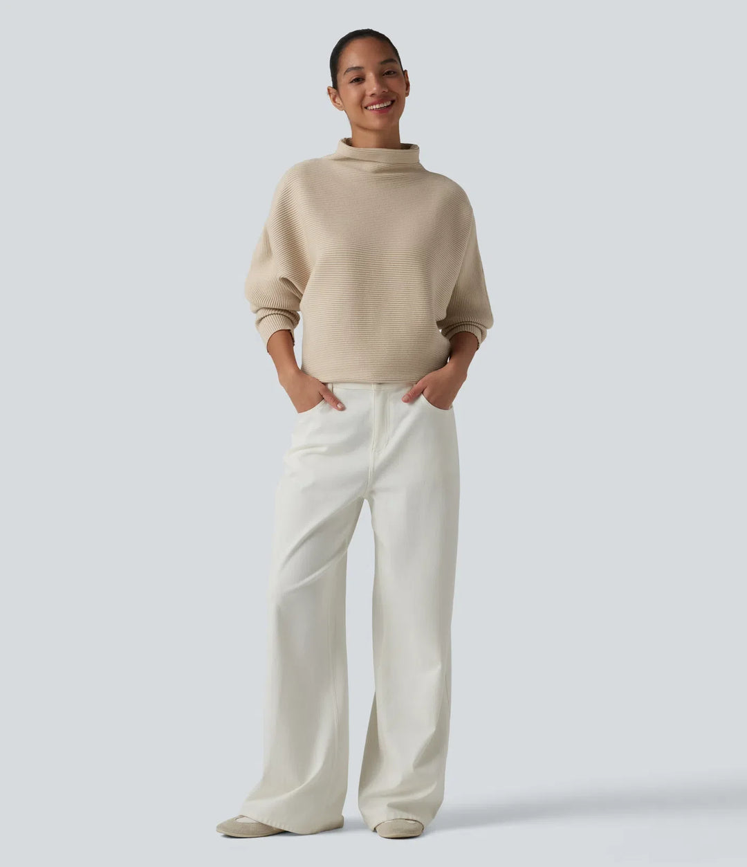High-neck Batwing Sleeve Casual Jumper