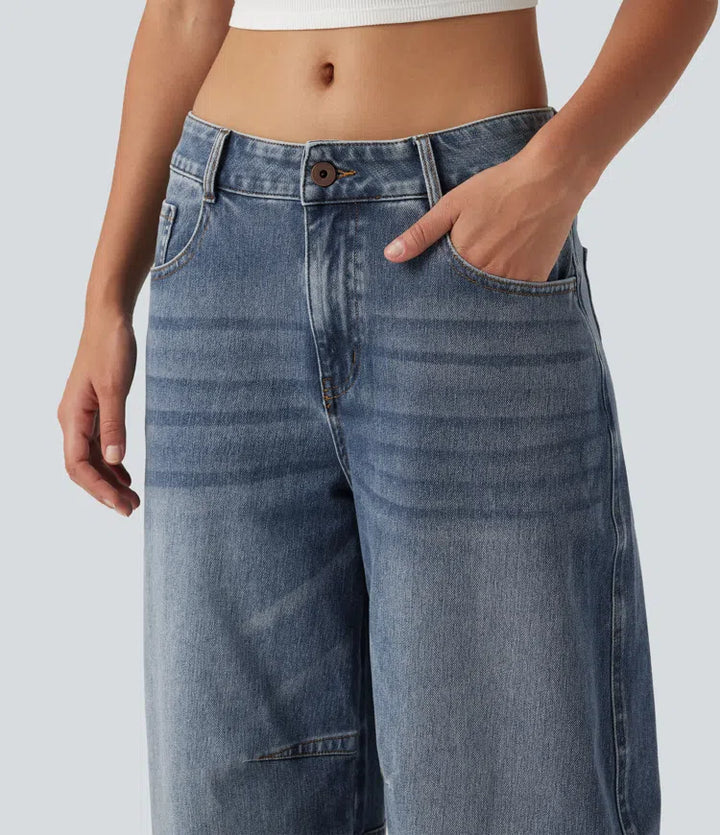 Halara Flex Low Rise Zipper Pockets Barrel Leg Casual Jeans