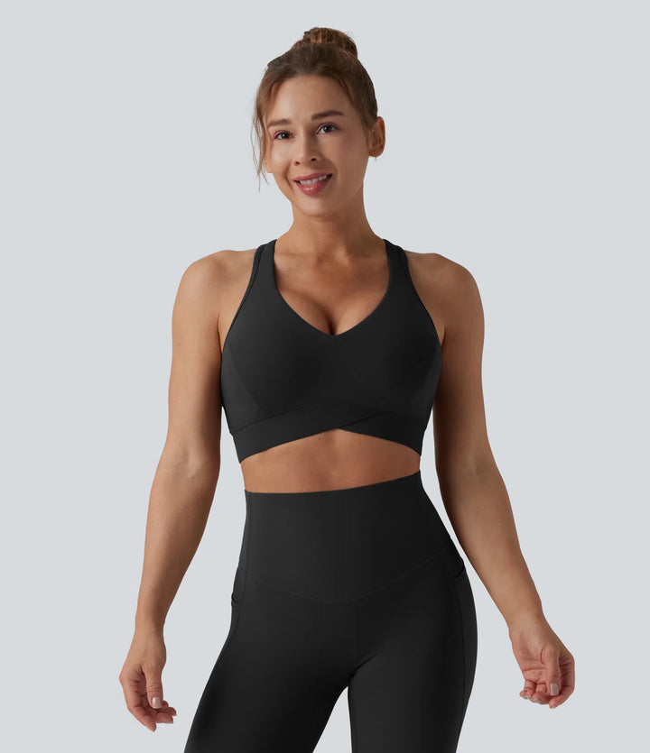 Halara UltraSculpt Light Support V Neck Racerback Running Sports Bra DD-F Cups