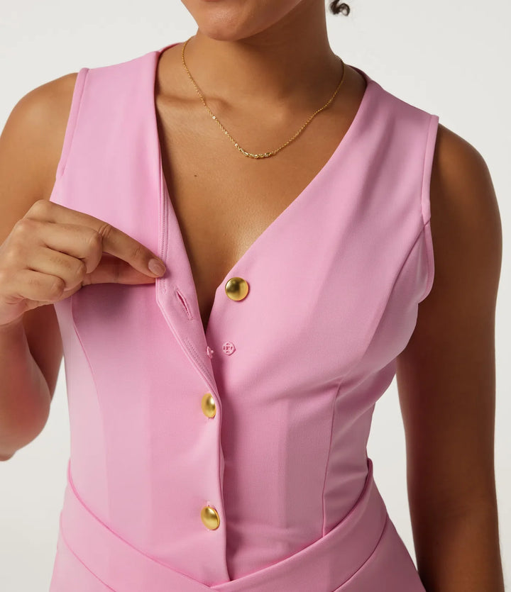 V Neck Sleeveless Wide Leg Work Jumpsuit with Pockets - Easy Peezy Edition