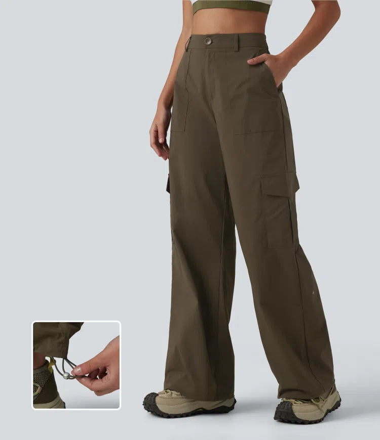 High Waisted Hiking Cargo Straight Leg Trousers with Pockets