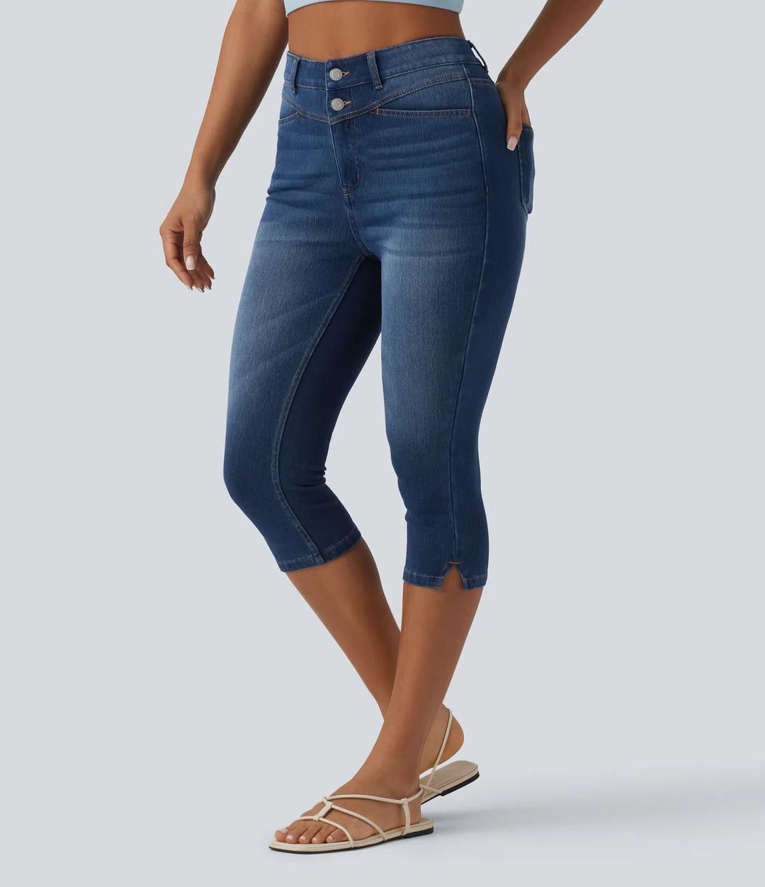 Halara Flex High Waisted Split Capri Casual Slim Jeans with Pockets