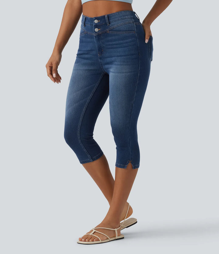 Halara Flex High Waisted Split Capri Casual Slim Jeans with Pockets