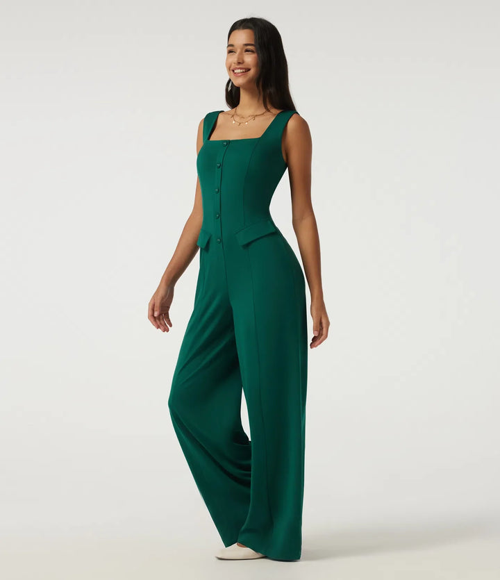 Square Neck Sleeveless Wide Leg Casual Jumpsuit with Pockets-Easy Peezy Edition