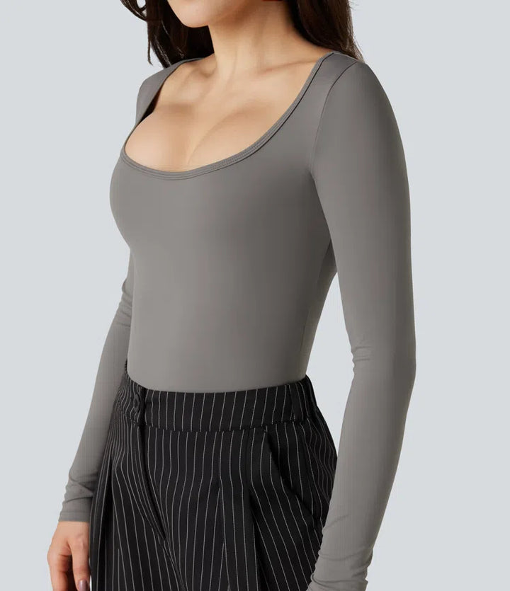 SoftlyZero Airy Scoop Neck Long Sleeve Work T-Shirt