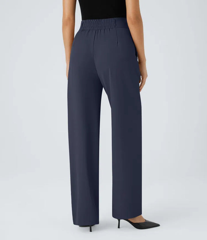 Halara Flex High Waisted Zipper Pocket Shirred Straight Leg Work Trousers