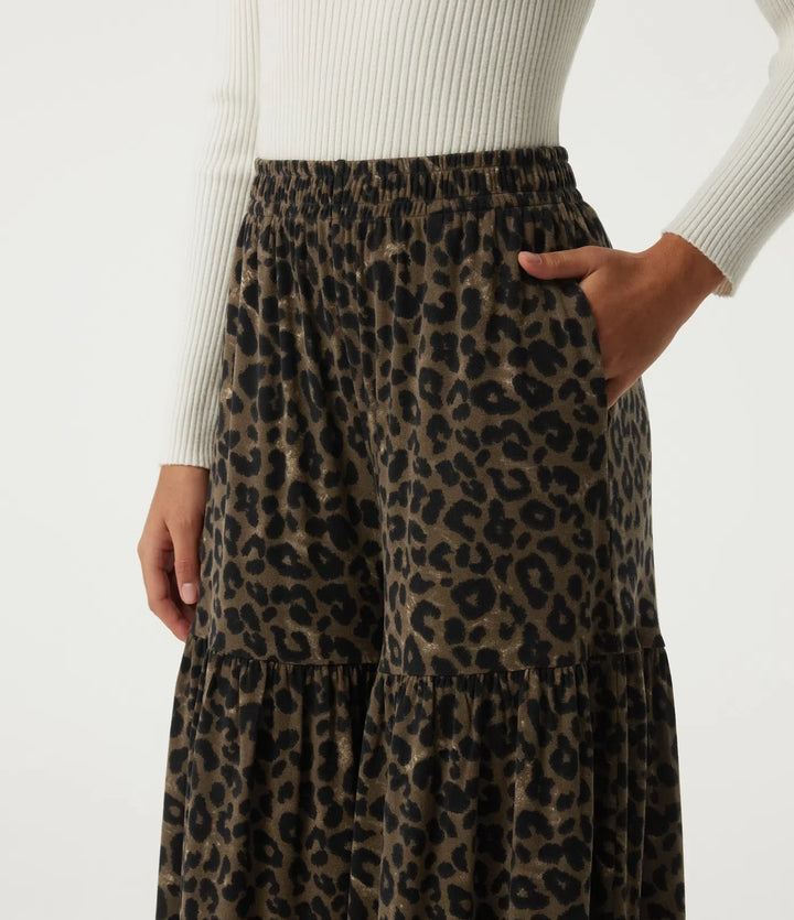 High Waisted Leopard Print Baggy Casual Trousers with Pockets