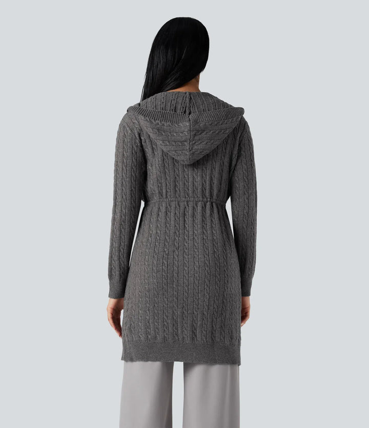 Hooded Long Sleeve Drawstring Casual Longline Cardigan