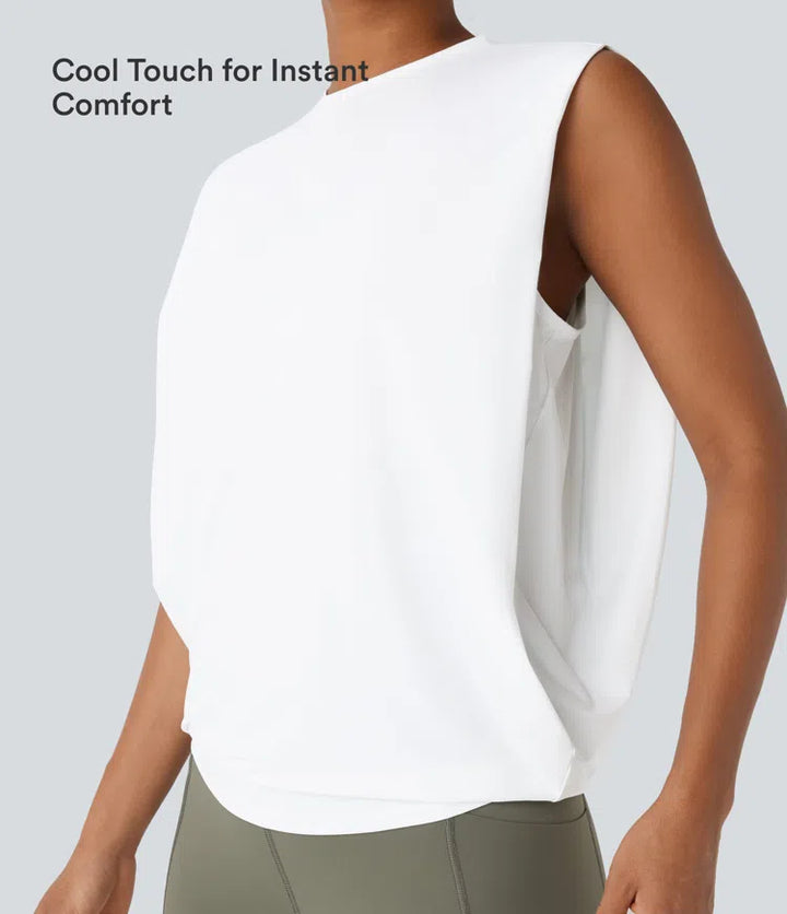 Round Neck Ruched InstantCool Yoga Tank Top-UPF50+