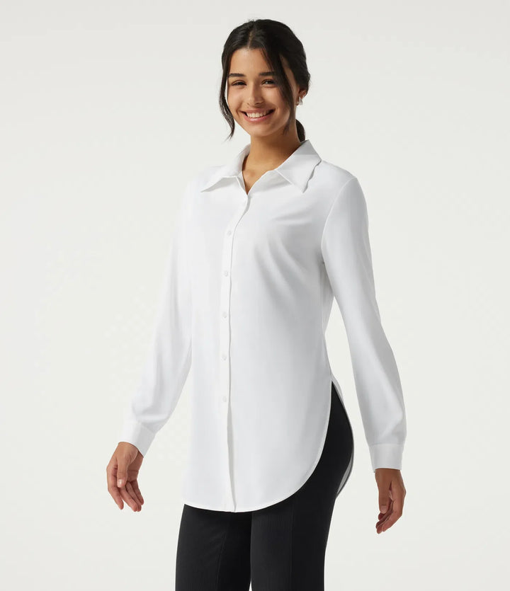 Wrinkle Recovery Long Sleeve Curved Hem Work Shirt