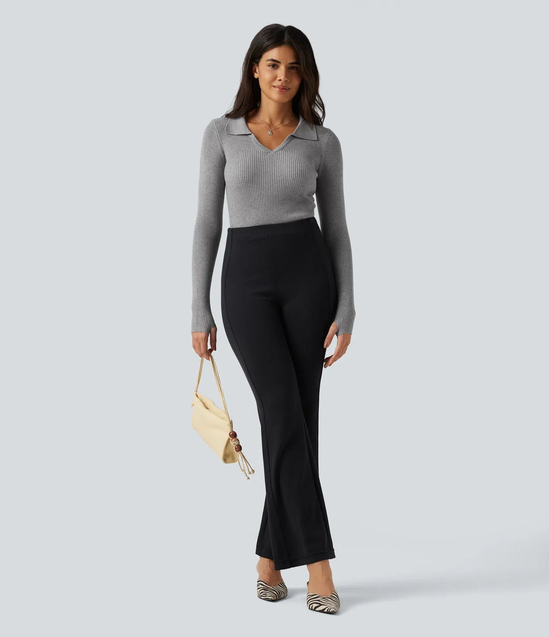 Lapel Long Sleeve Thumb Hole Work Jumper