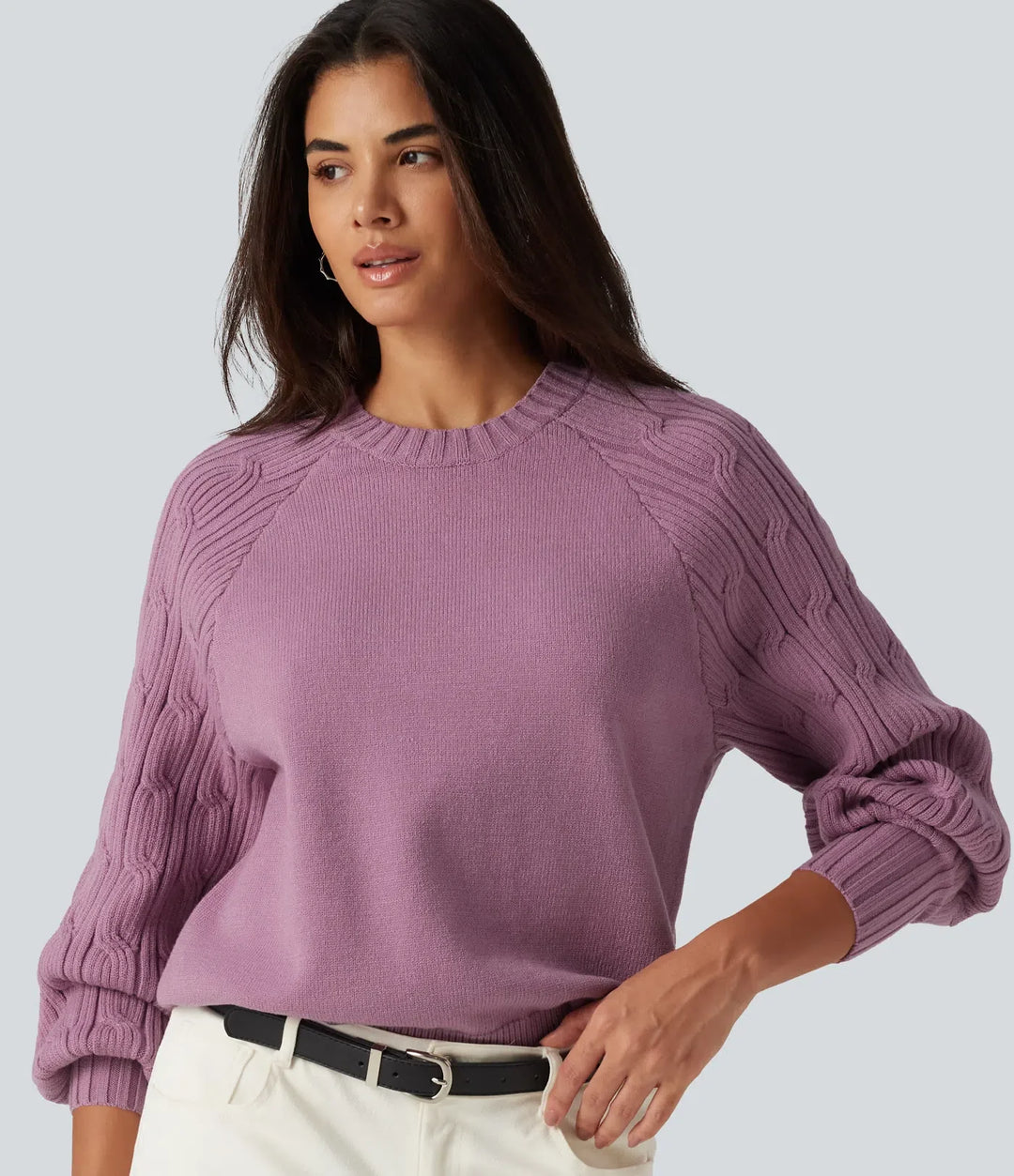 Round Neck Long Sleeve Slit Hem Casual Jumper