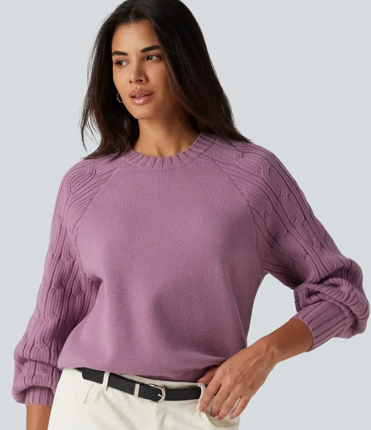 Round Neck Long Sleeve Slit Hem Casual Jumper