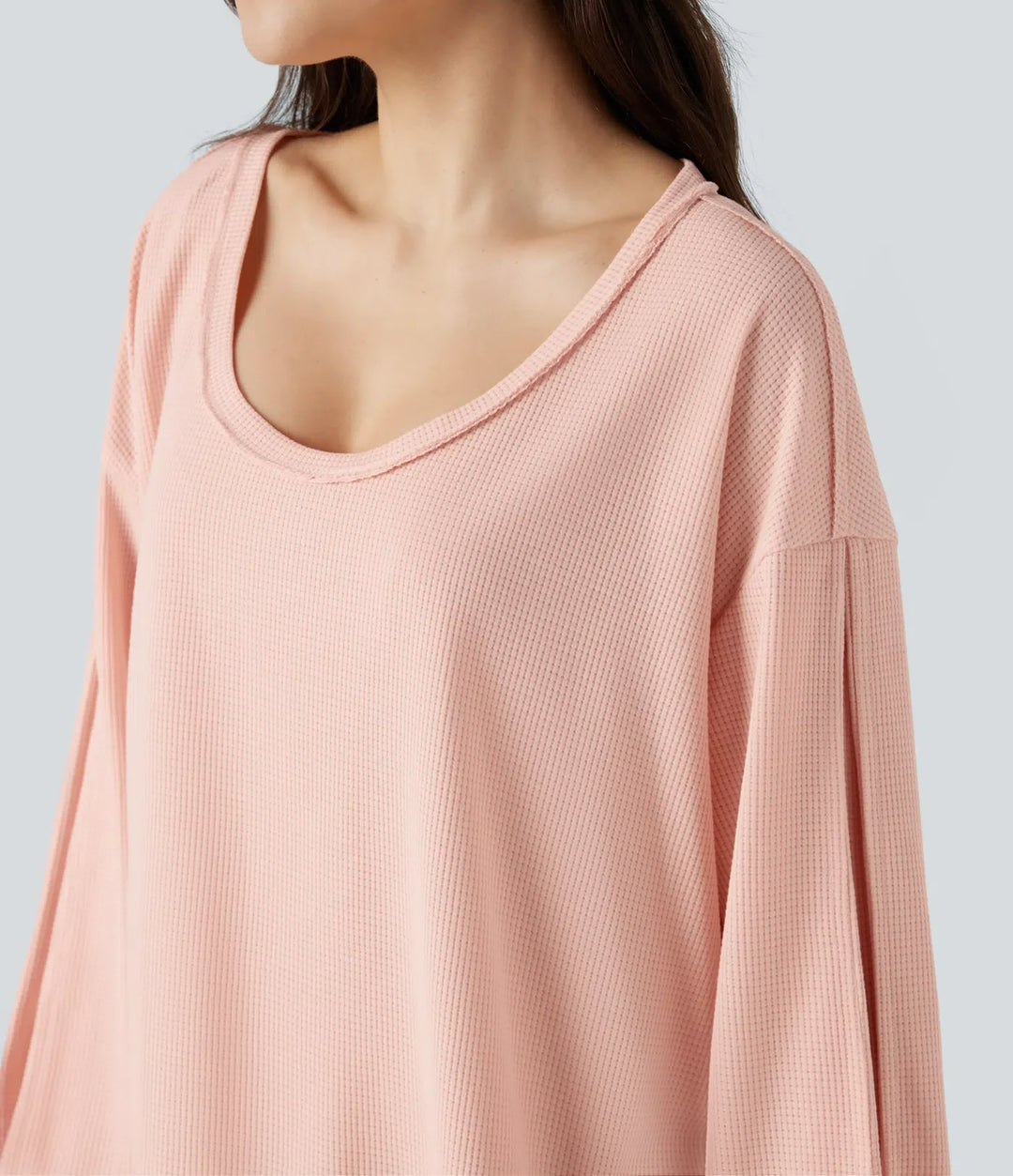 Scoop Neck Long Sleeve Waffle Casual Sweatshirt
