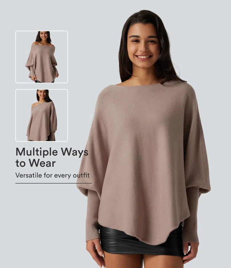 Batwing Long Sleeve Asymmetric Hem Casual Jumper