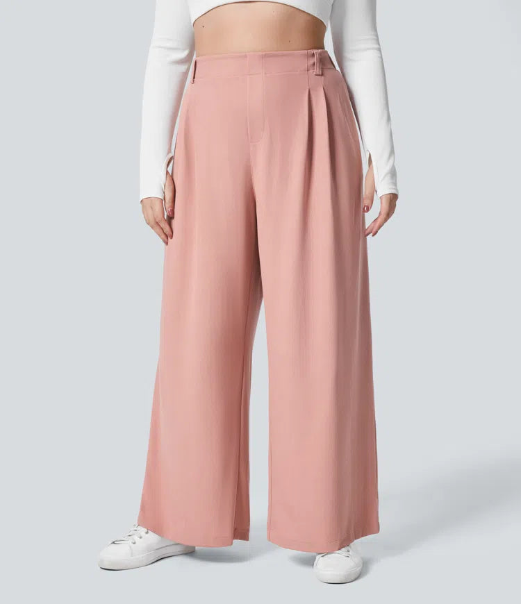 Halara Flex High Waisted Pocket Wide Leg Waffle Work Plus Size Trousers