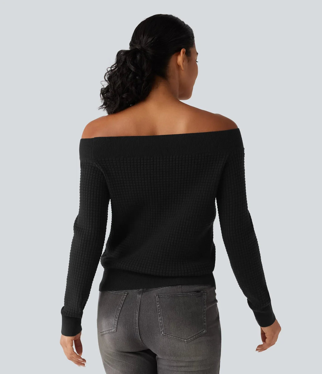 Off Shoulder Long Sleeve Casual Wool-Blend Jumper