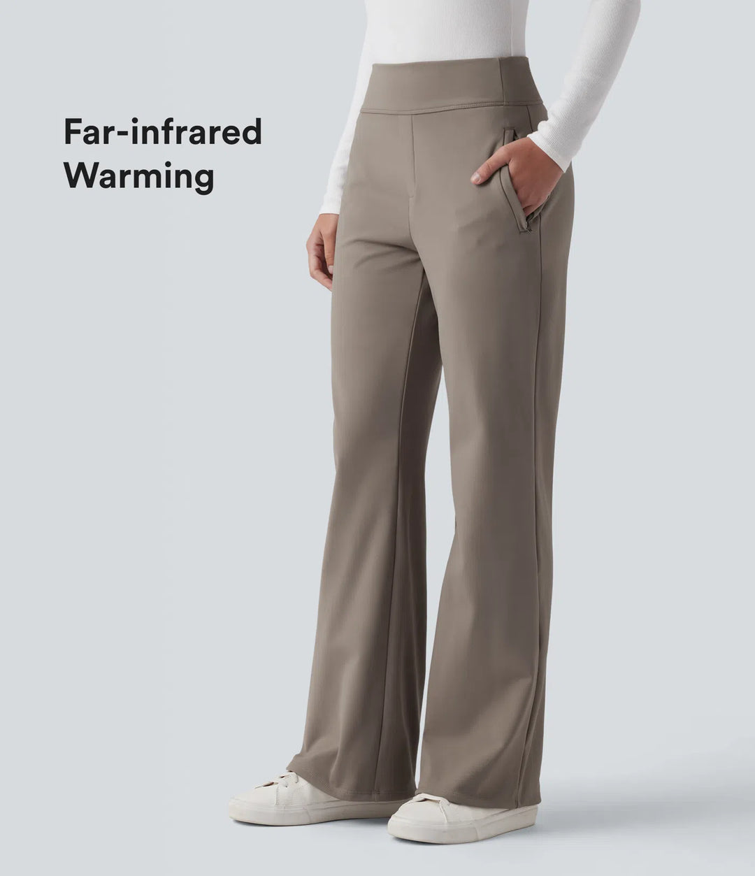Mid Rise Fleece Work Flared Trousers with Zip Pockets