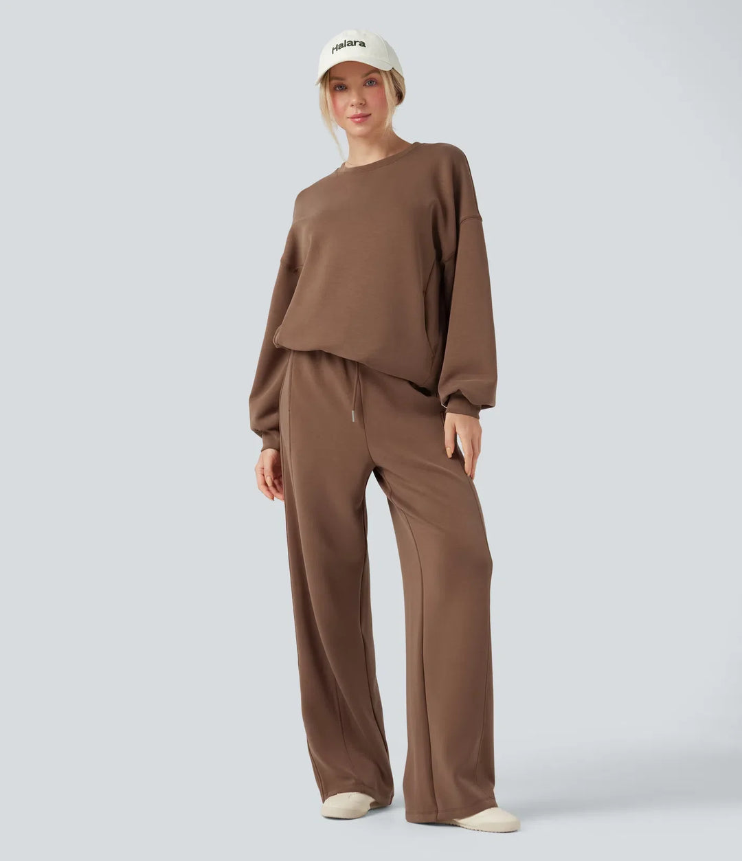 SpacerTek Round Neck Long Sleeve Crossover Back Casual Sweatshirt with Pockets