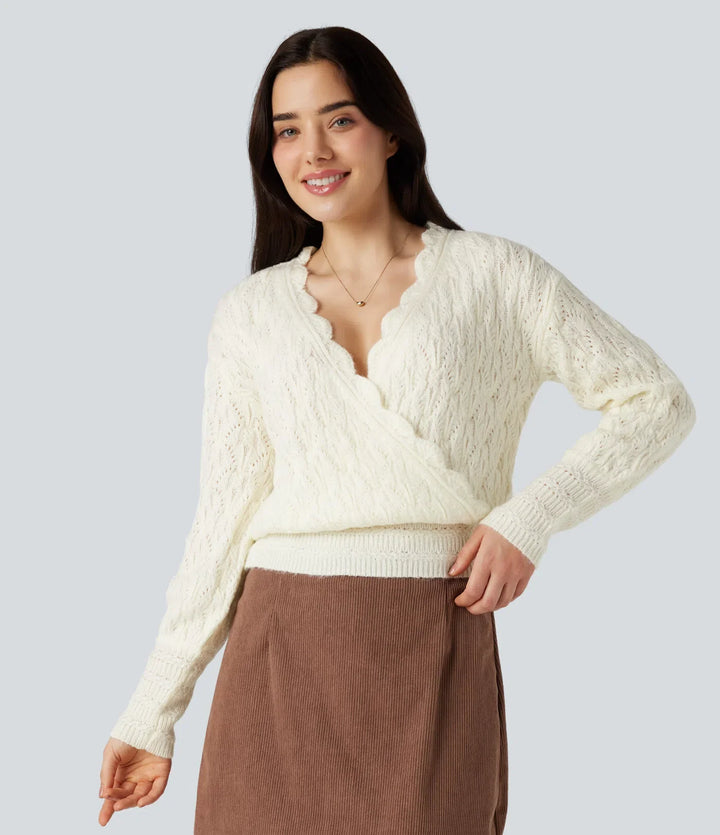 V Neck Long Sleeve Wrapped Casual Jumper