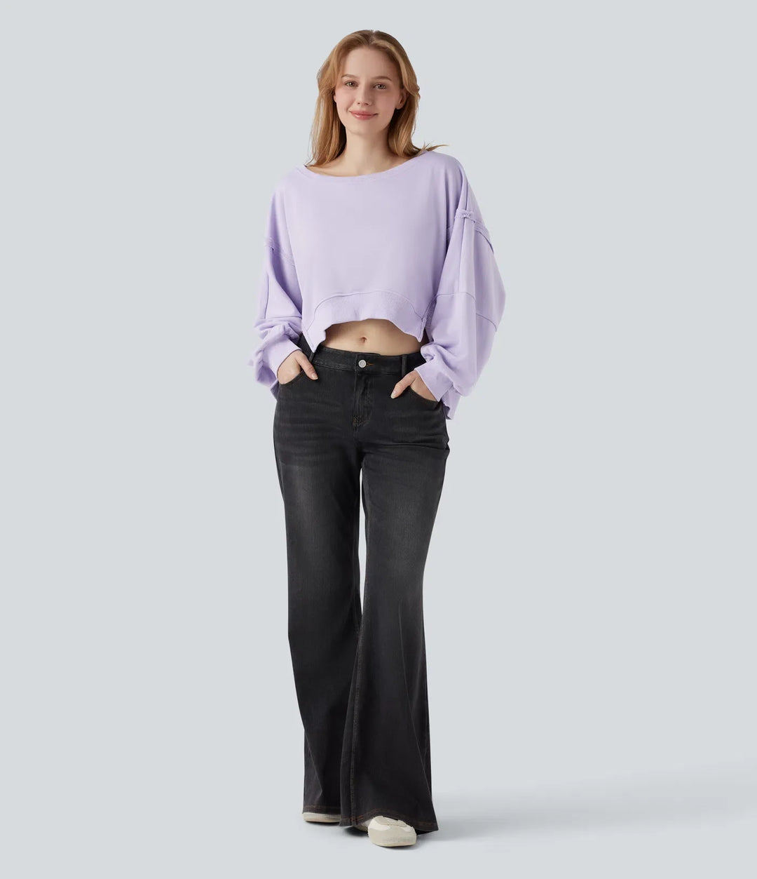 Boat Neck Long Sleeve High Low Casual Sweatshirt