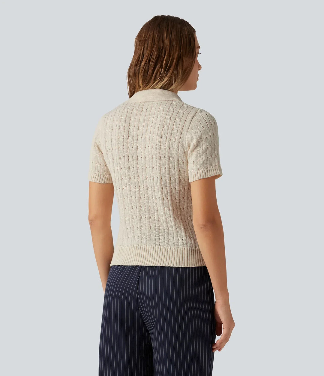 Polo Short Sleeve Cable Knit Work Jumper