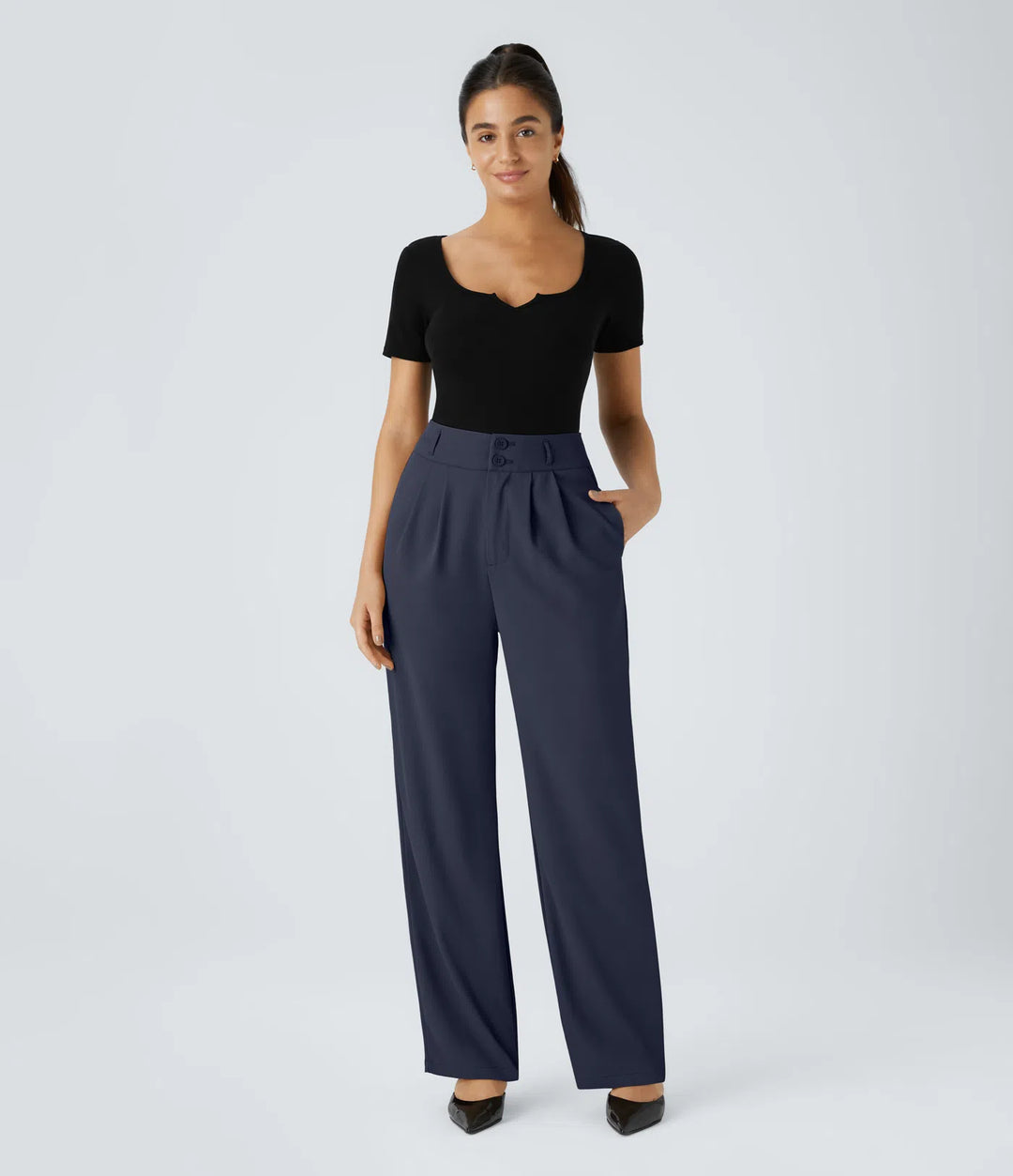Halara Flex High Waisted Zipper Pocket Shirred Straight Leg Work Trousers