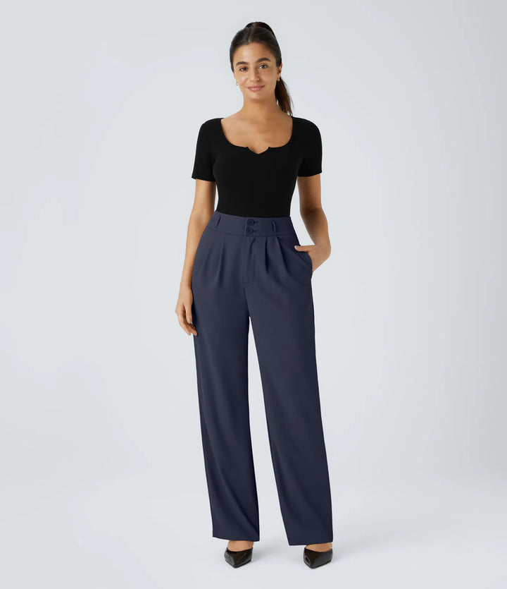 Halara Flex High Waisted Zipper Pocket Shirred Straight Leg Work Trousers