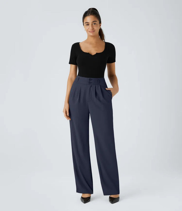 Halara Flex High Waisted Zipper Pocket Shirred Straight Leg Work Trousers